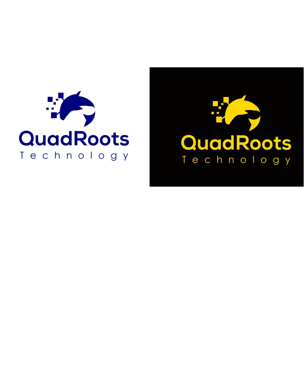 Quadroots Technology Dolphin With Digital Squares Combination Mark Logo Review