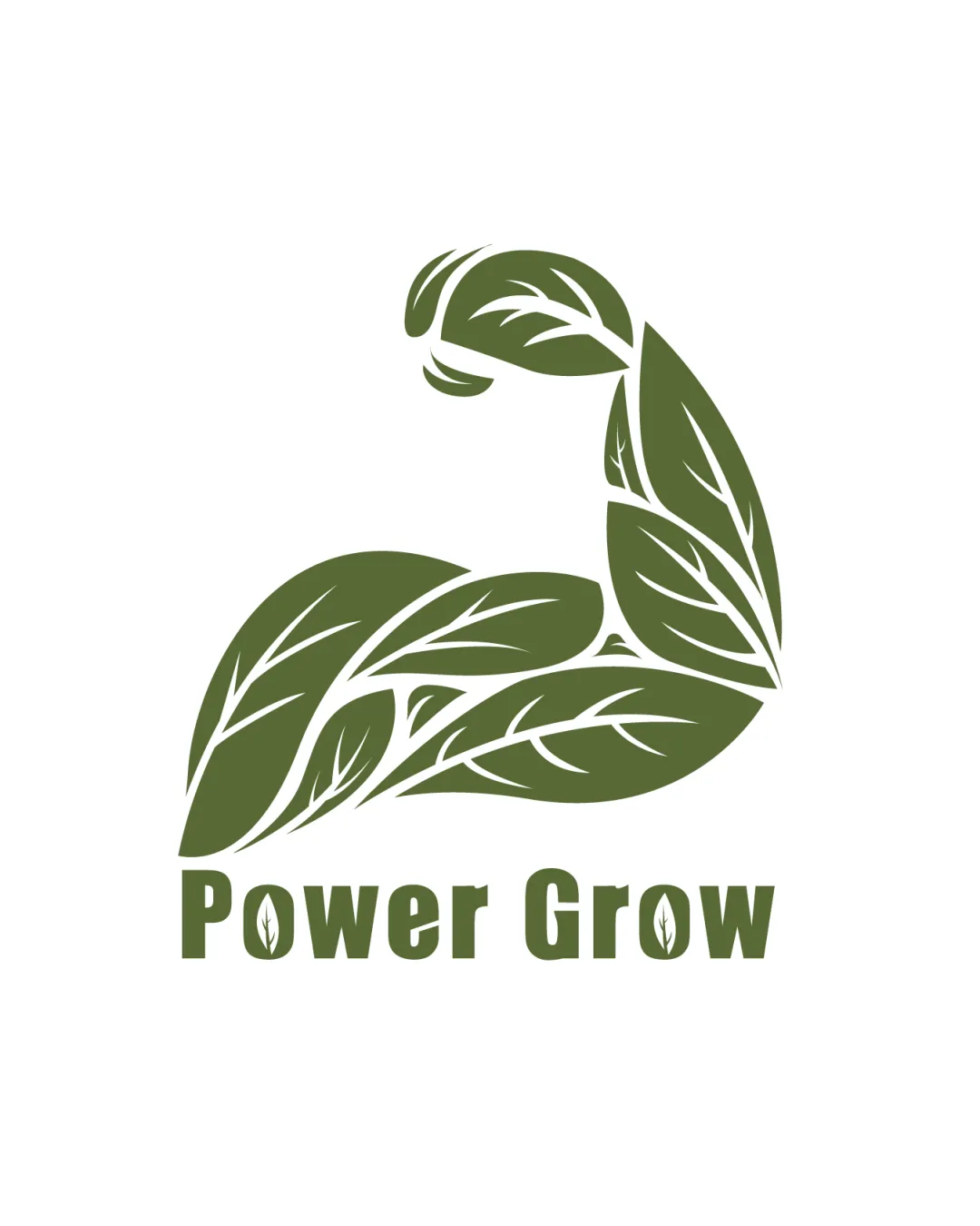 Power Grow Muscular Arm Made Of Leaves Combination Mark Logo Review