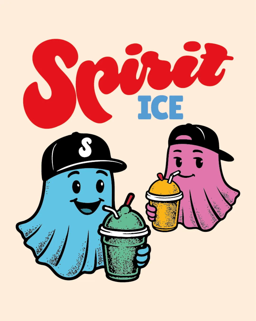 Spirit Ice Ghost Characters Holding Drinks Pictorial And Wordmark Beverages Ice Drinks Retro And Playful Logo Review