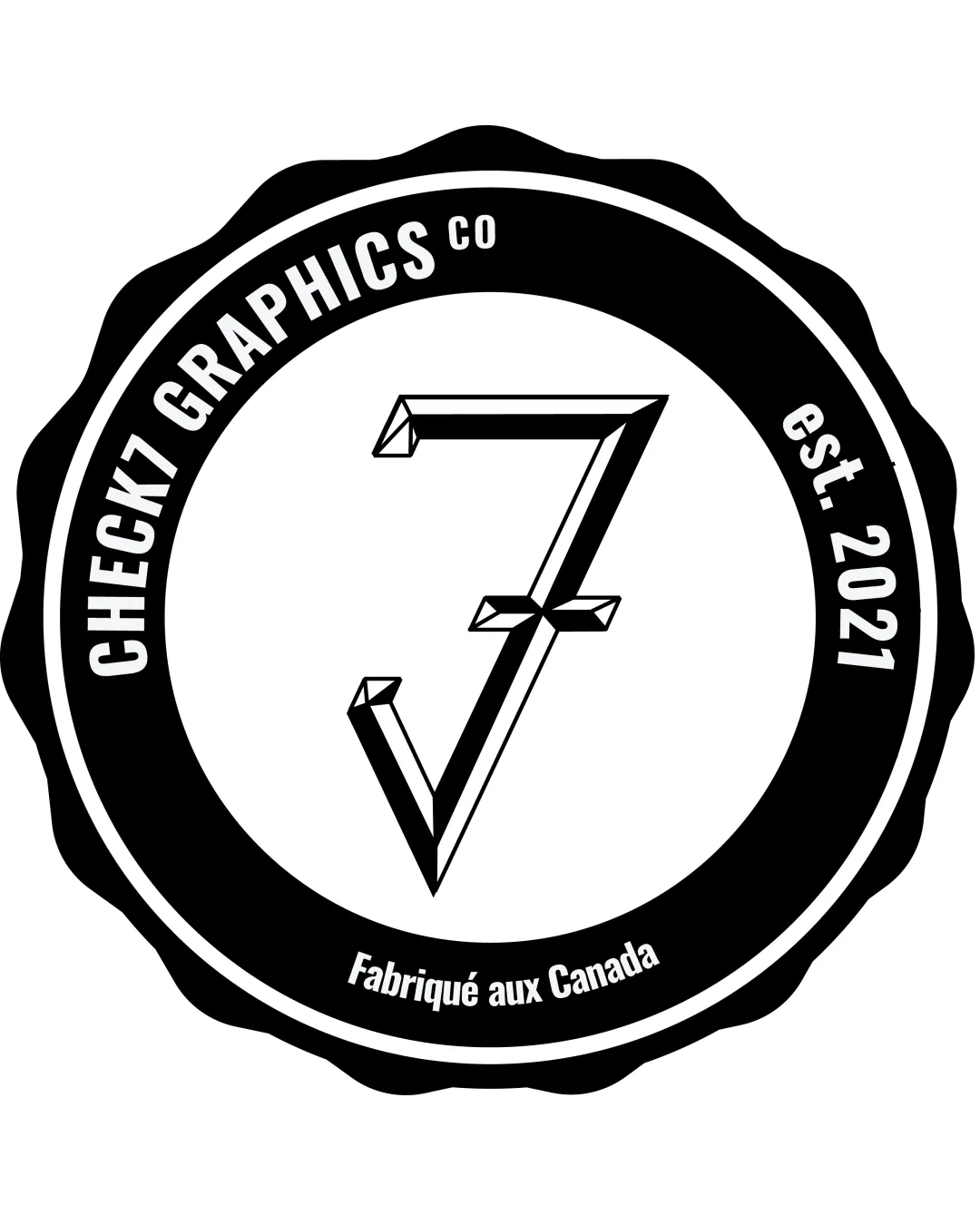 Check7 Graphics Co Est 2021 Fabrique Aux Canada 3d Angular 7 With Geometric Detailing Combination Mark Badge Style With Text And Symbol Graphic Design Vintage Badge Monochrome Logo Review