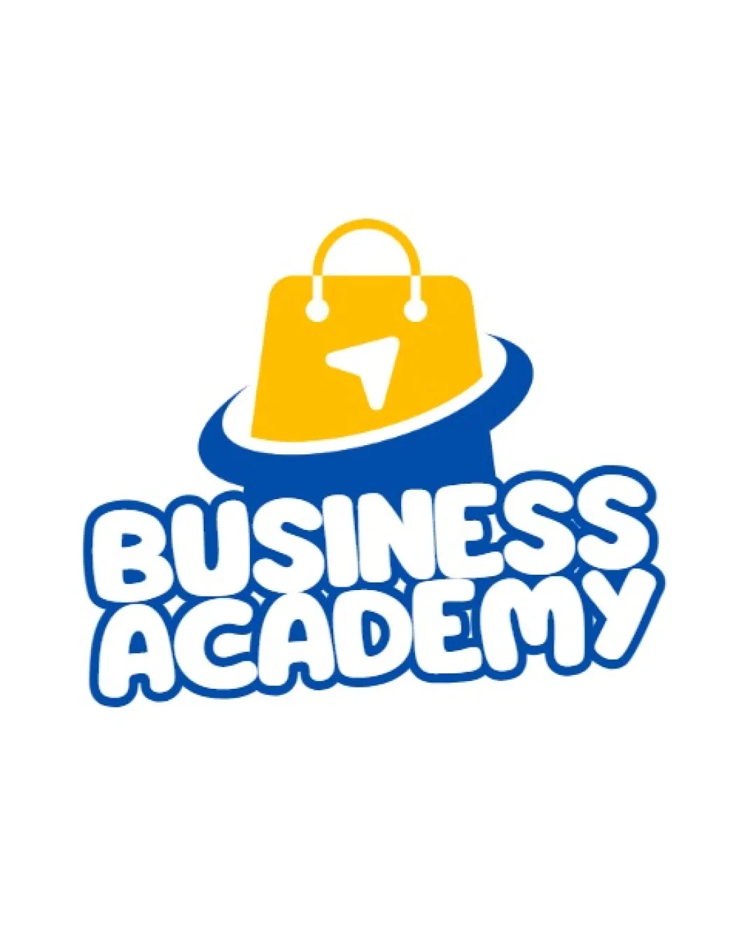 Business Academy Shopping Bag With Navigation Arrow Orbit Ring Combination Mark Education Playful Cartoonish Logo Review