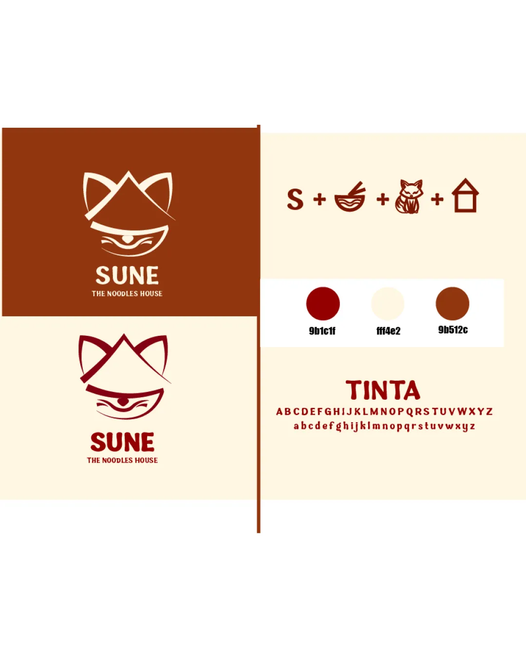 Sune The Noodles House Stylized Fox Face Formed By A Rice Hat And Noodle Bowl With Chopsticks Combination Mark Restaurant Modern Minimal Logo Review