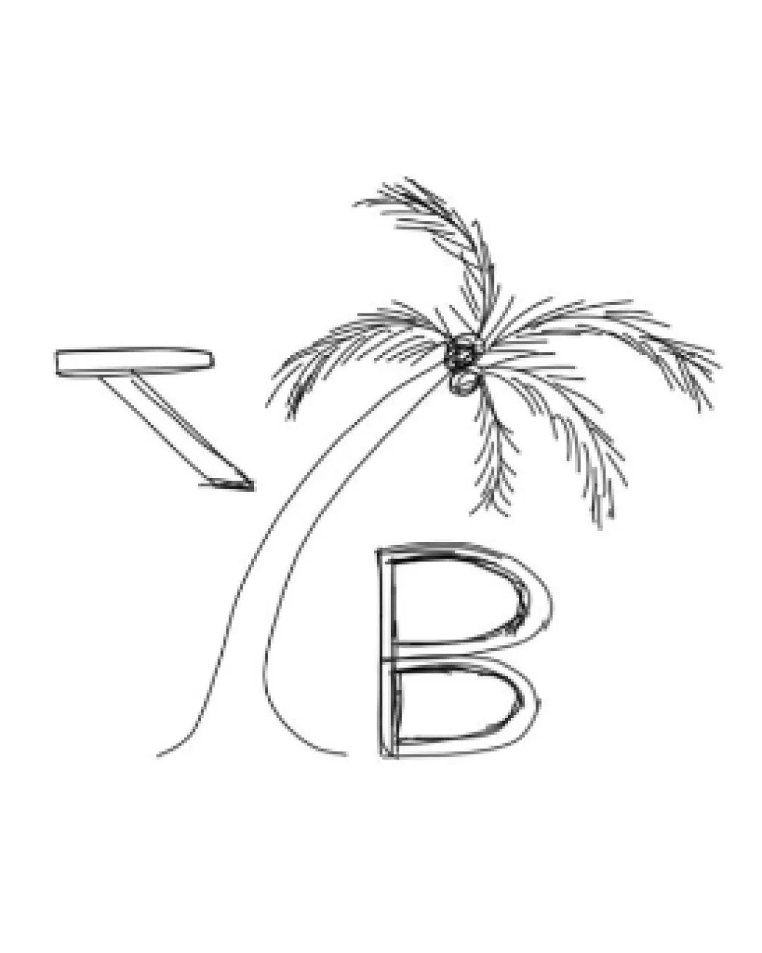 B Palm Tree Airplane Silhouette Combination Mark Travel Hand Drawn Sketch Logo Review