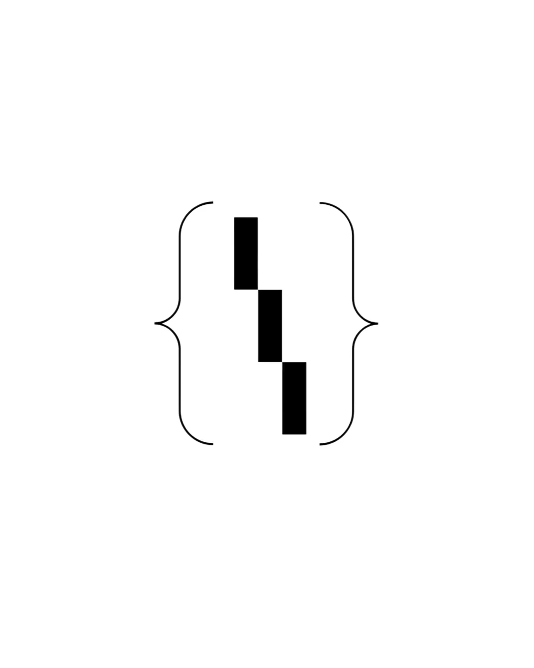 Curly Brackets With Vertical Bars Forming A Central Abstract Shape Abstract Mark Technology Minimalist Geometric Logo Review