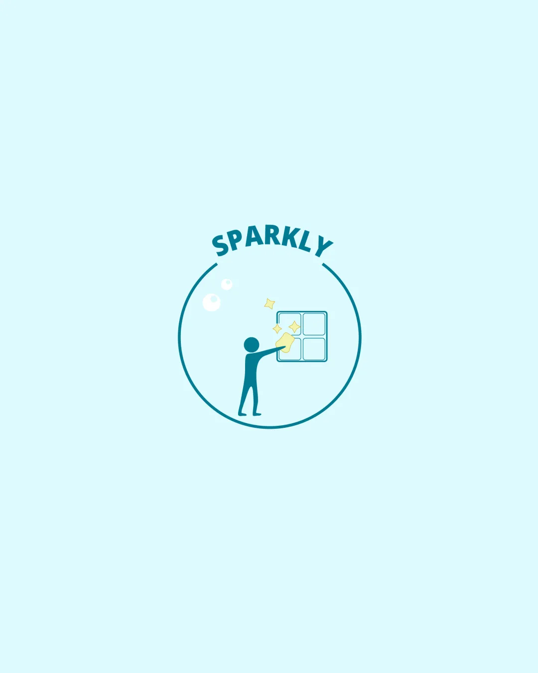 Sparkly Stick Figure Cleaning Window With Sparkles Round Frame Combination Mark Cleaning Flat Minimal Playful Logo Review