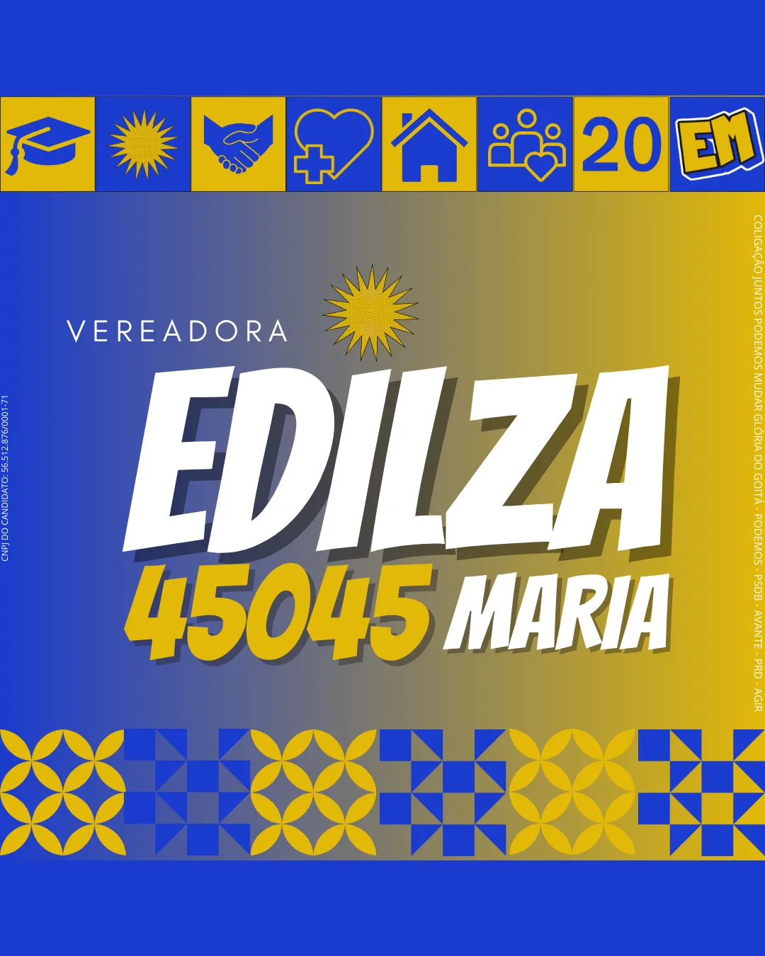 Vereadora Edilza 45045 Maria Sunburst Icons For Graduation Cap Handshake Heart With Cross Home People Group Stylized Em Badge Combination Mark Wordmark Multiple Icons Politics Modern Political Vibrant Graphic Heavy Logo Review