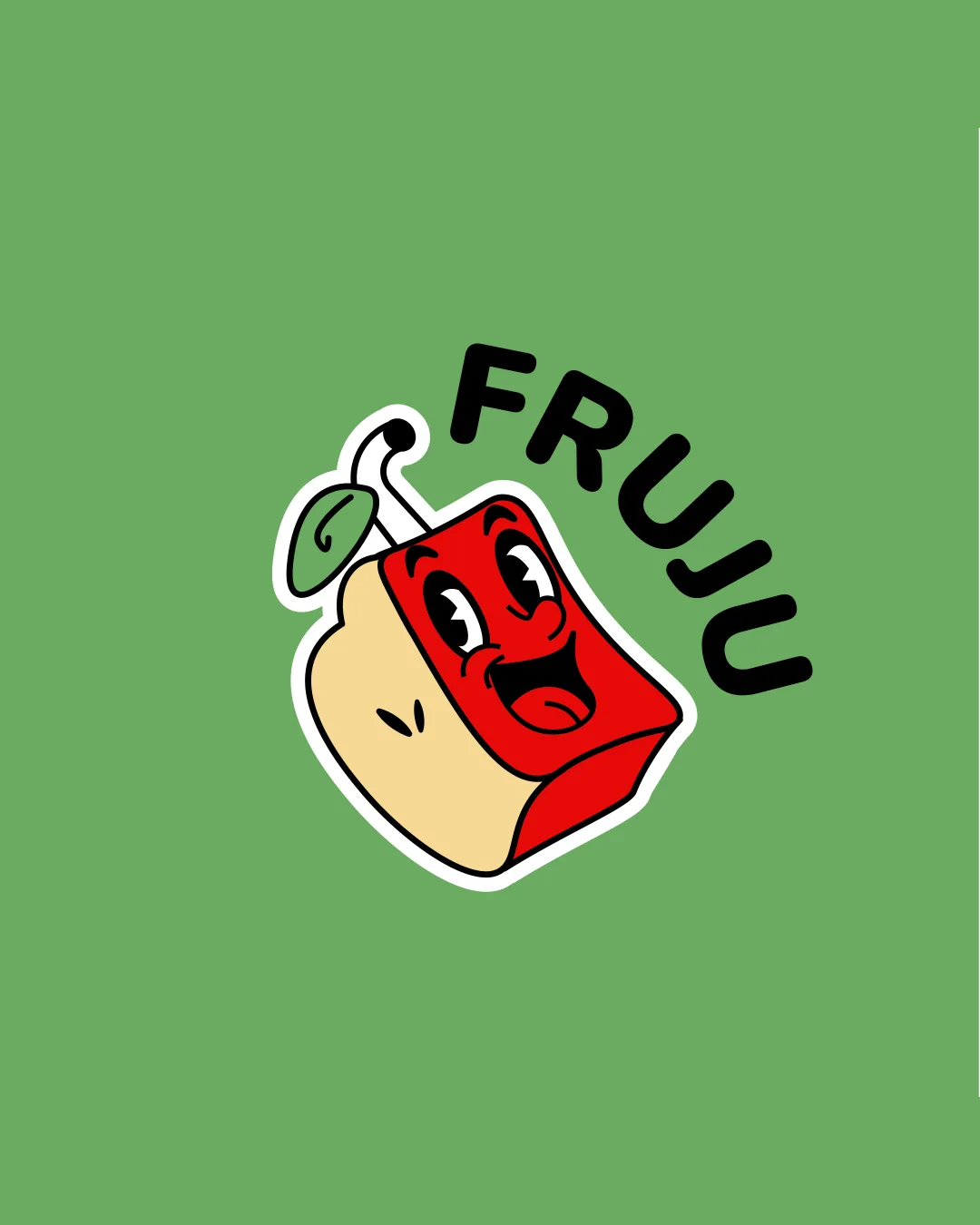 Fruju Cartoon Fruit Juice Box With A Face Straw With A Leaf Combination Mark Food Beverage Playful Cartoonish Outlined Logo Review