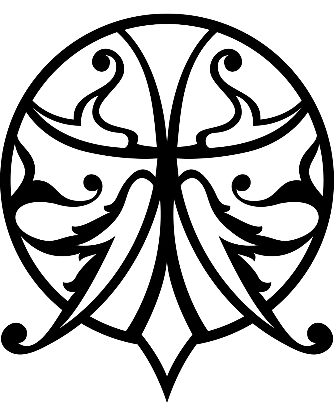 Stylized Mirrored Symmetrical Shape Resembling Leaves Or Wings Within A Circular Frame Abstract Emblem Arts Ornamental Line Art Symmetrical Logo Review