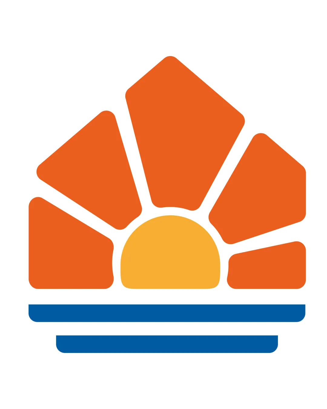 Stylized Sunrise Or Sunset With Geometric Rays And Two Blue Lines Below Representing Water Or Horizon Abstract Symbol Travel Modern Geometric Flat Logo Review