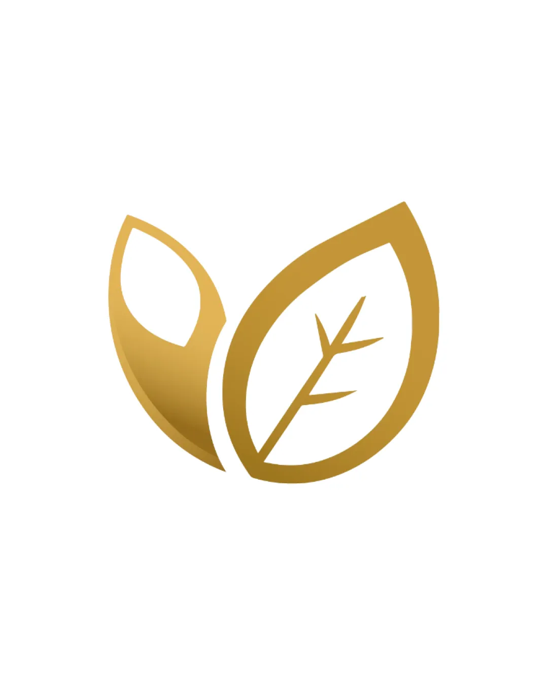 two stylized overlapping leaves, gold gradient logo review
