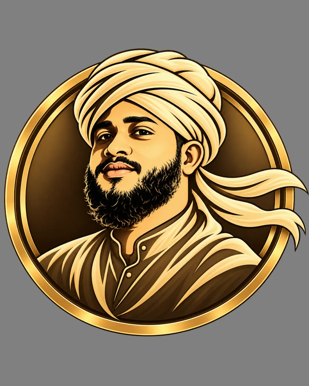 Stylized portrait of a man with a turban and beard.. logo review
