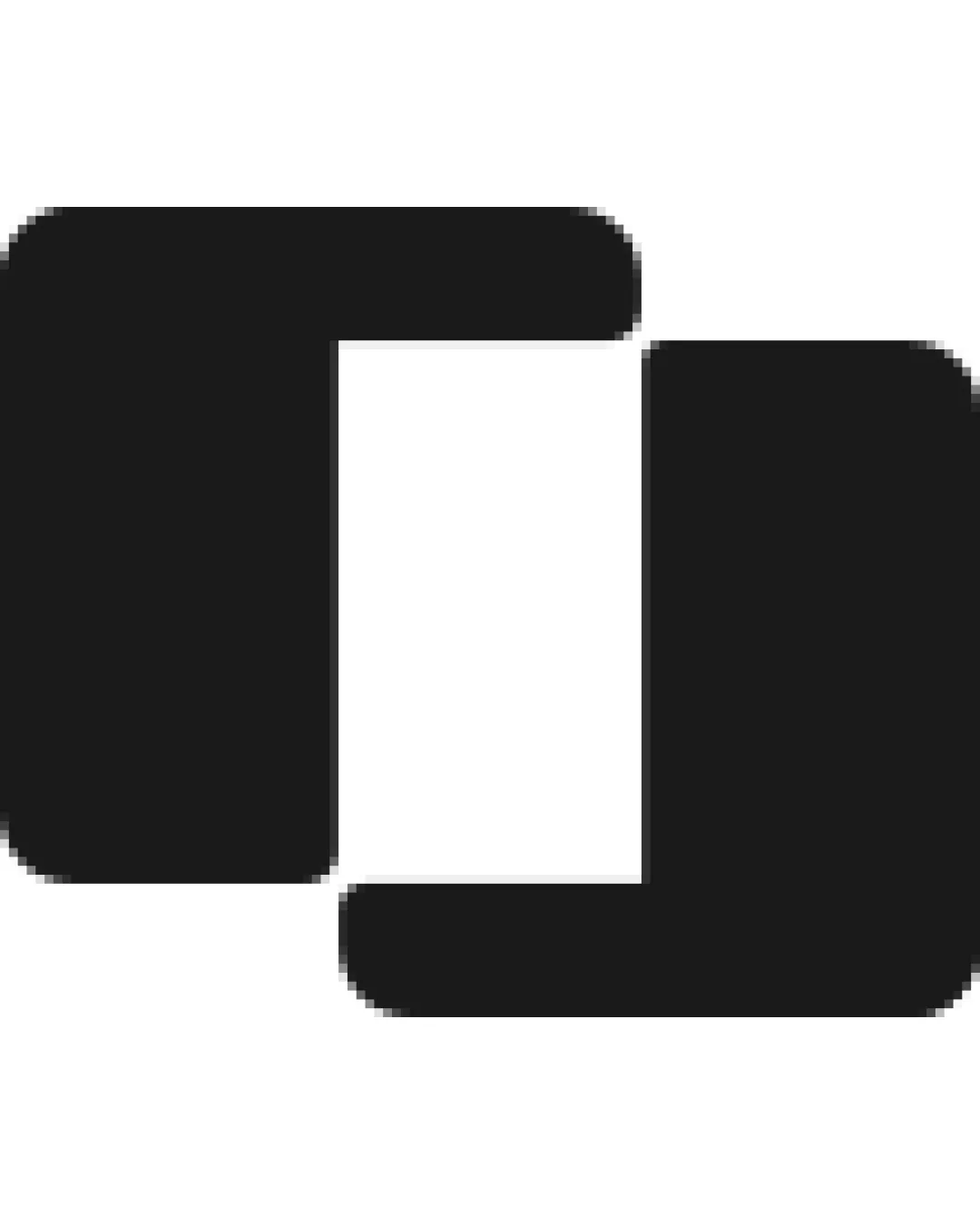 An abstract shape formed by two thick black L-shap.. logo review